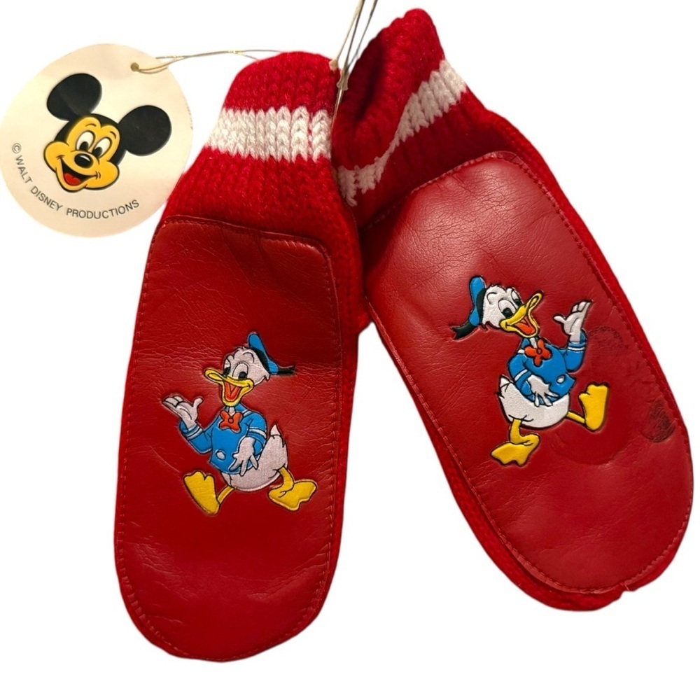 Vintage Donald Duck Children’s Mittens – Walt Disney Productions NWT Red Knit - Picture 2 of 4